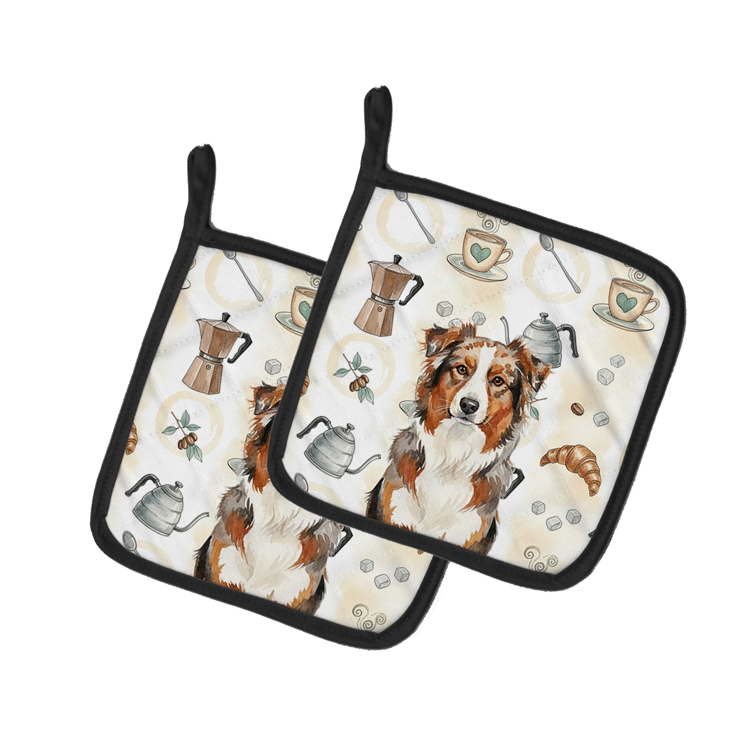 Caroline's Treasures Red Merle Australian Shepherd Coffee Bar Pair of Pot Holders