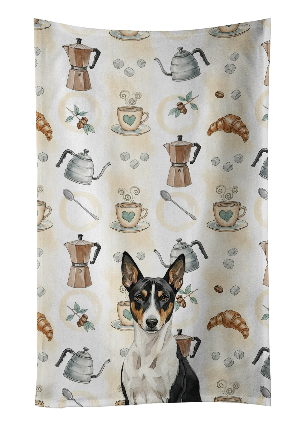Caroline's Treasures Black and White Basenji Coffee Bar Kitchen Towel