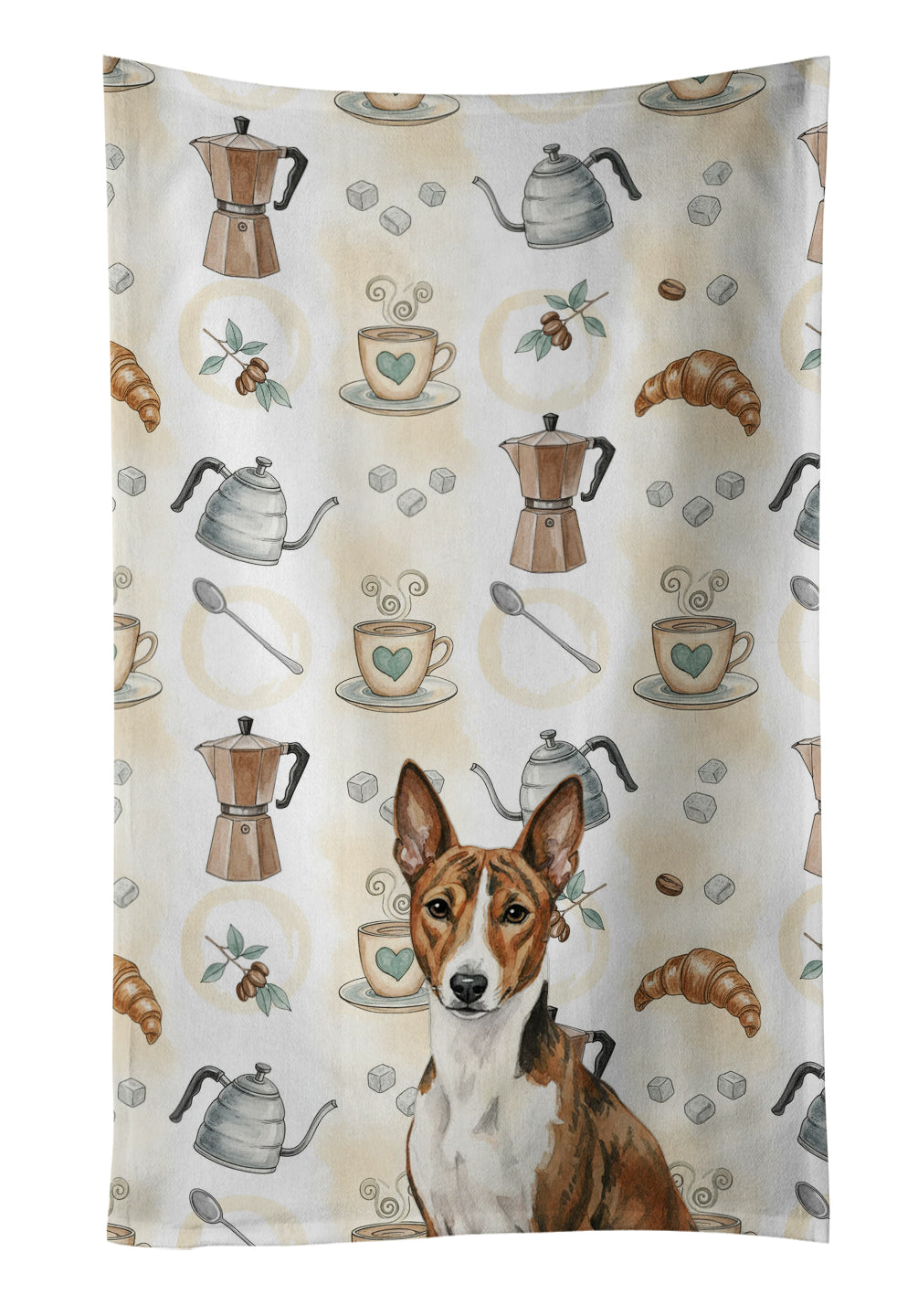 Caroline's Treasures Brindle and White Basenji Coffee Bar Kitchen Towel