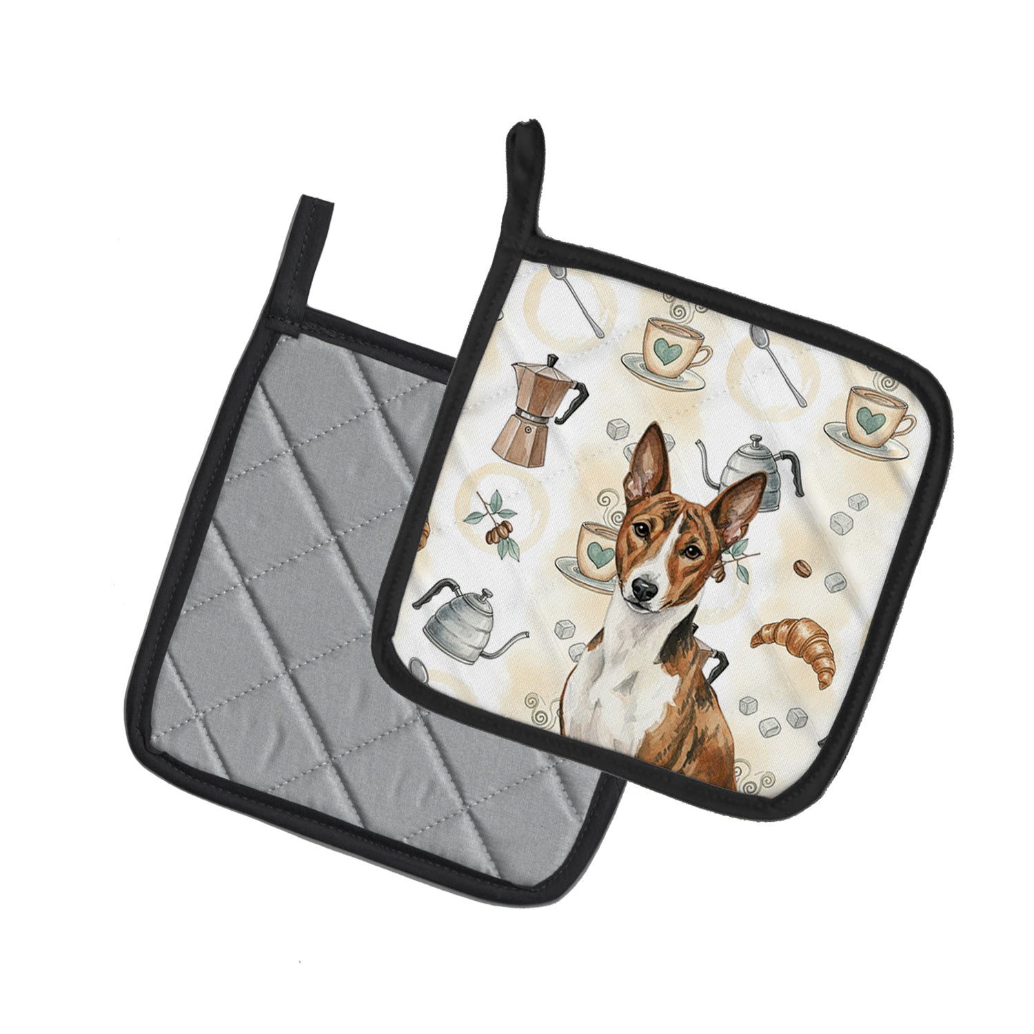 Caroline's Treasures Brindle and White Basenji Coffee Bar Pair of Pot Holders