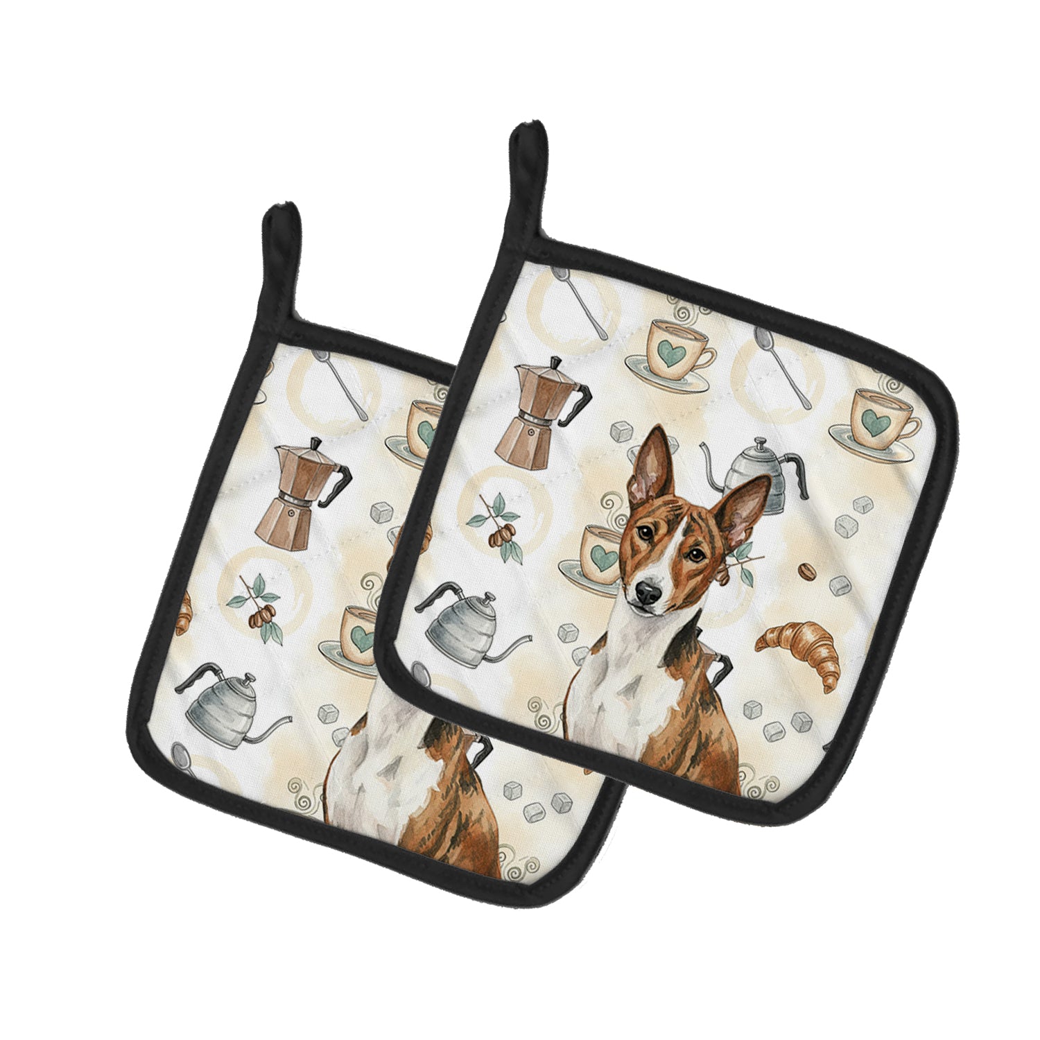 Caroline's Treasures Brindle and White Basenji Coffee Bar Pair of Pot Holders