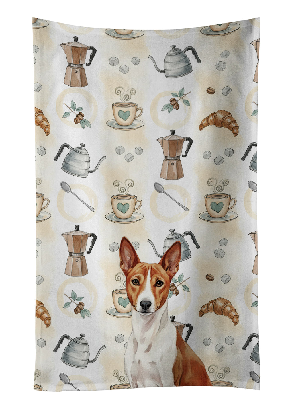 Caroline's Treasures Red and White Basenji Coffee Bar Kitchen Towel
