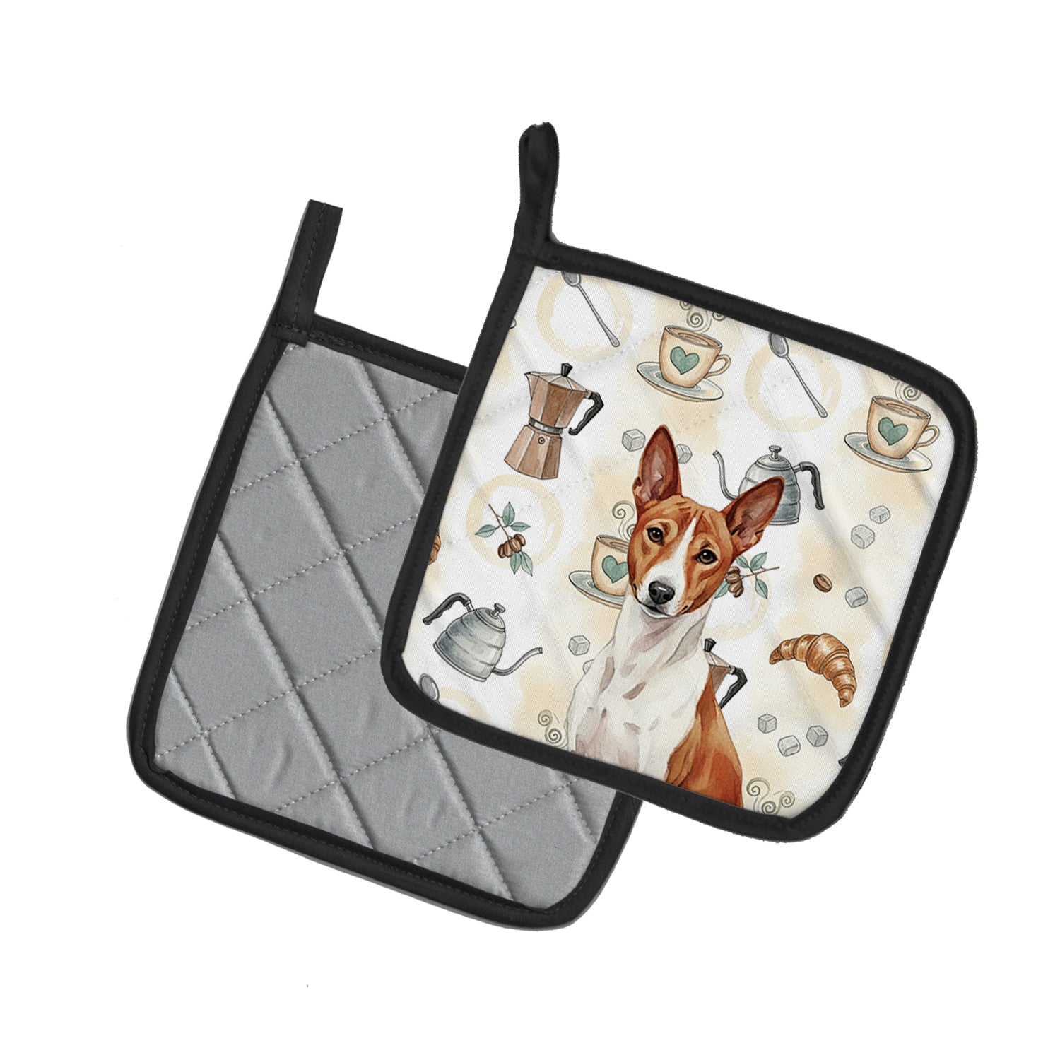 Caroline's Treasures Red and White Basenji Coffee Bar Pair of Pot Holders