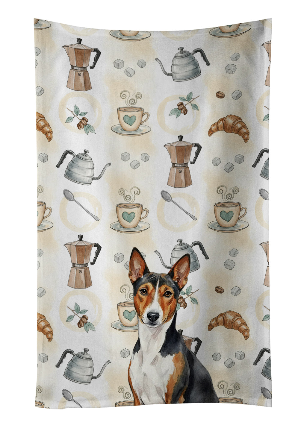 Caroline's Treasures Tricolor and White Basenji Coffee Bar Kitchen Towel