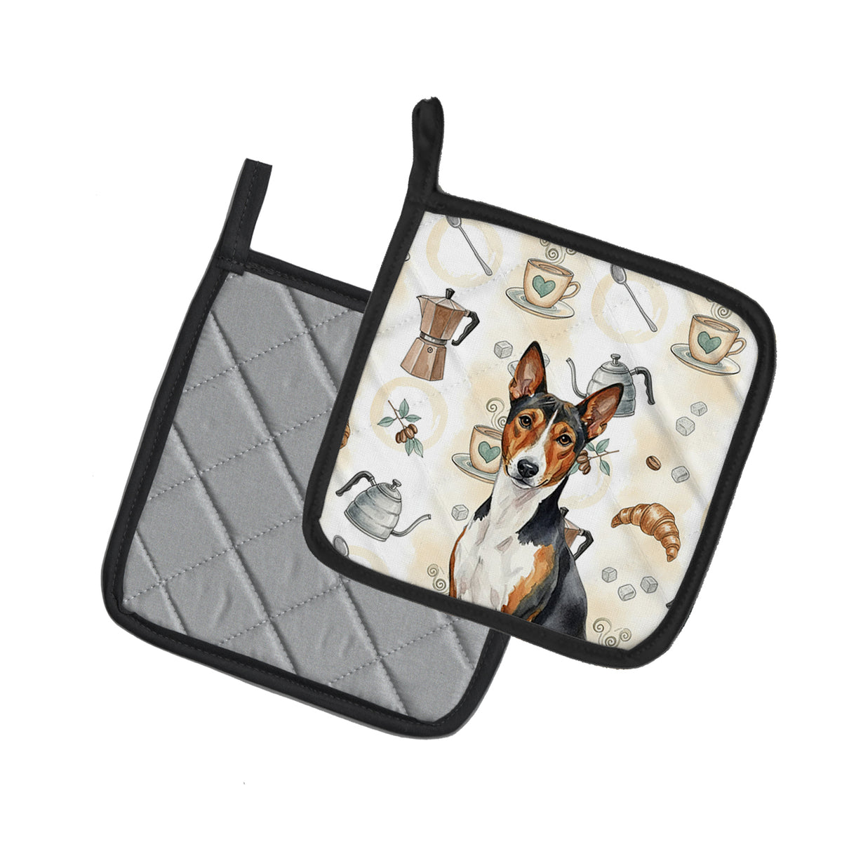 Caroline's Treasures Tricolor and White Basenji Coffee Bar Pair of Pot Holders