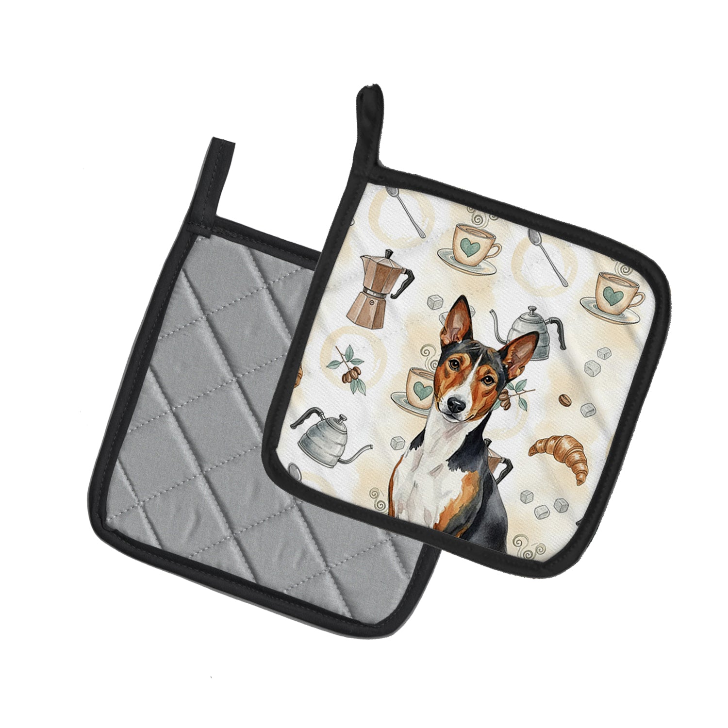 Caroline's Treasures Tricolor and White Basenji Coffee Bar Pair of Pot Holders