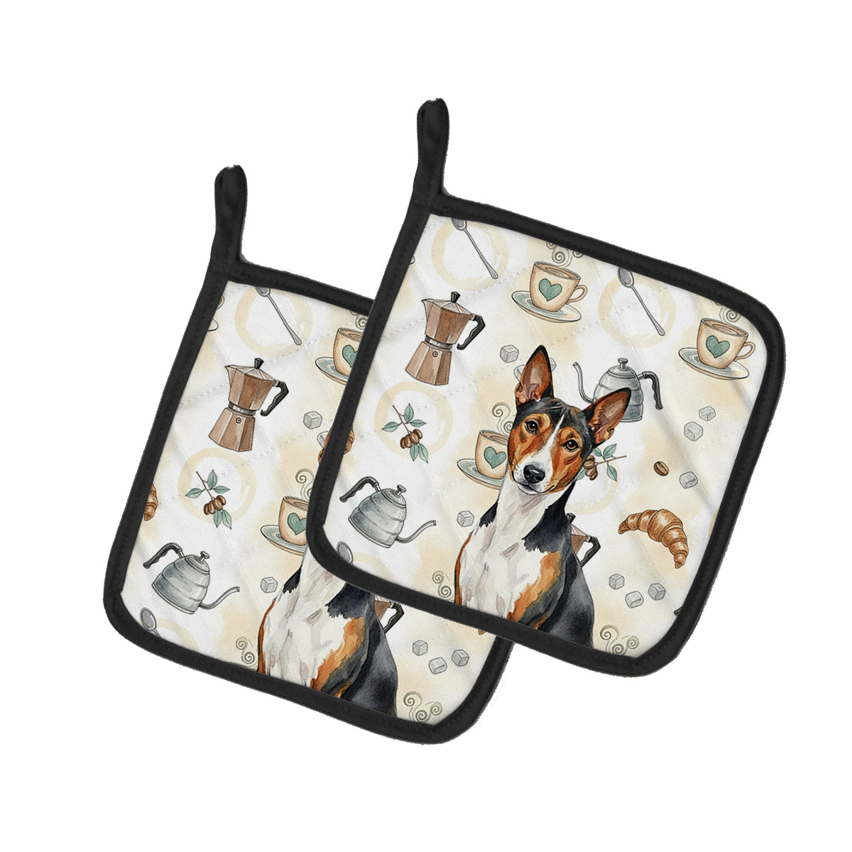 Caroline's Treasures Tricolor and White Basenji Coffee Bar Pair of Pot Holders