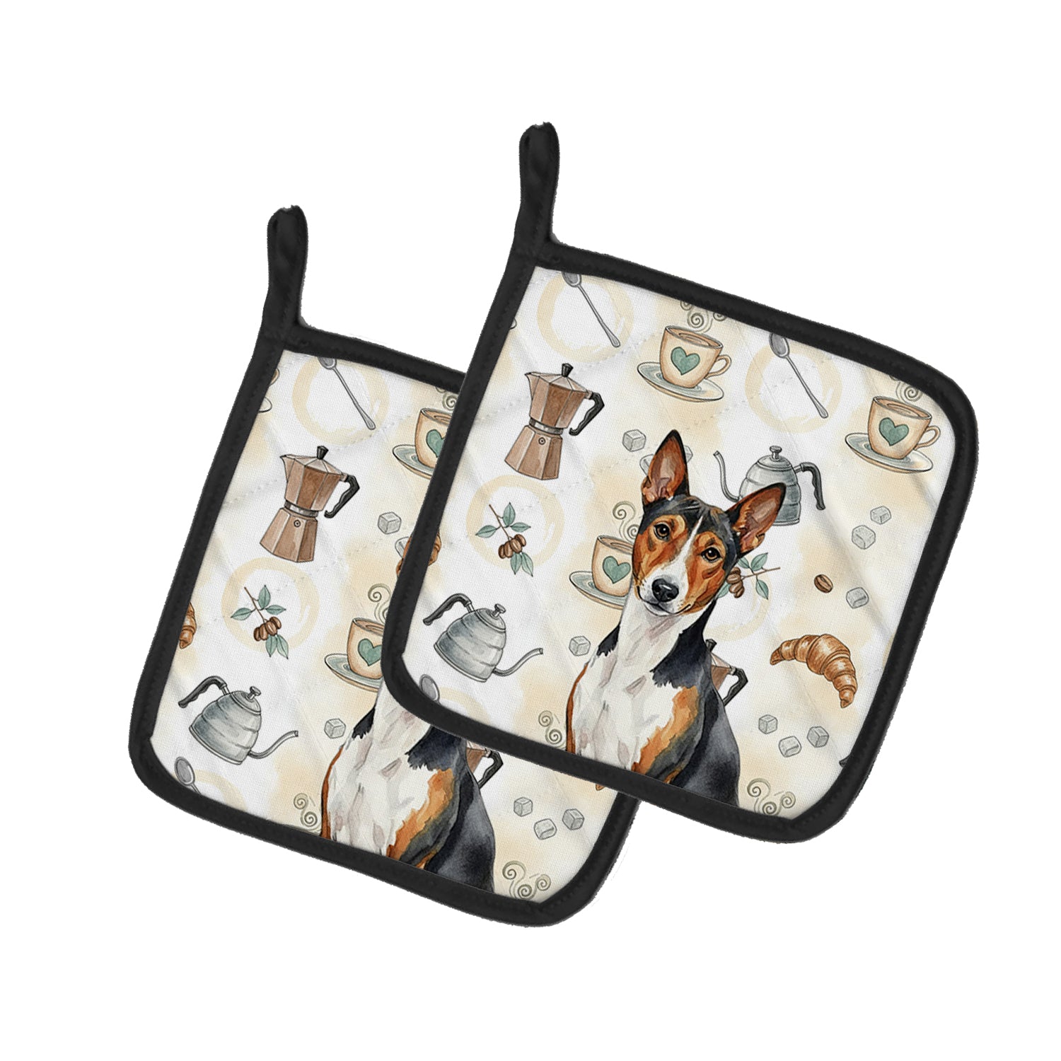 Caroline's Treasures Tricolor and White Basenji Coffee Bar Pair of Pot Holders
