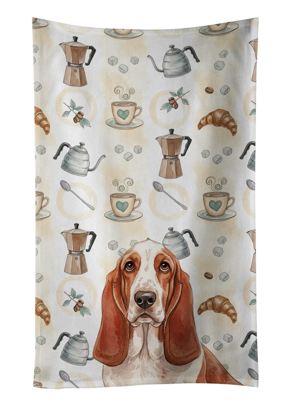 Caroline's Treasures Red and White Basset Hound Coffee Bar Kitchen Towel