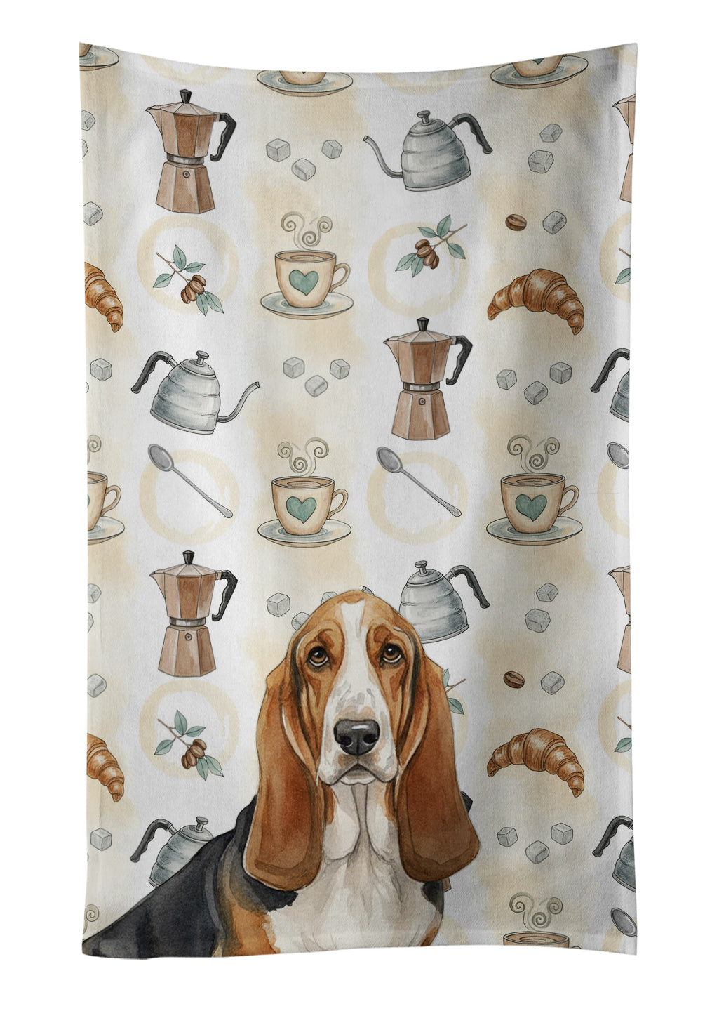 Caroline's Treasures Tricolor and White Basset Hound Coffee Bar Kitchen Towel