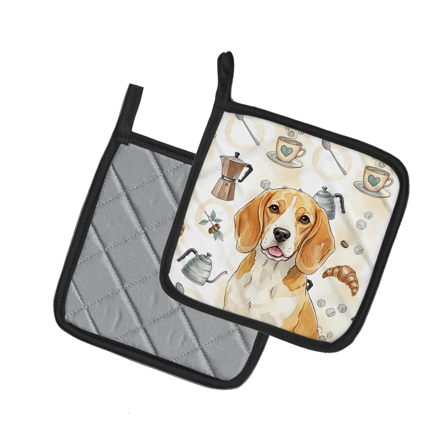 Caroline's Treasures Lemon and White Beagle Coffee Bar Pair of Pot Holders