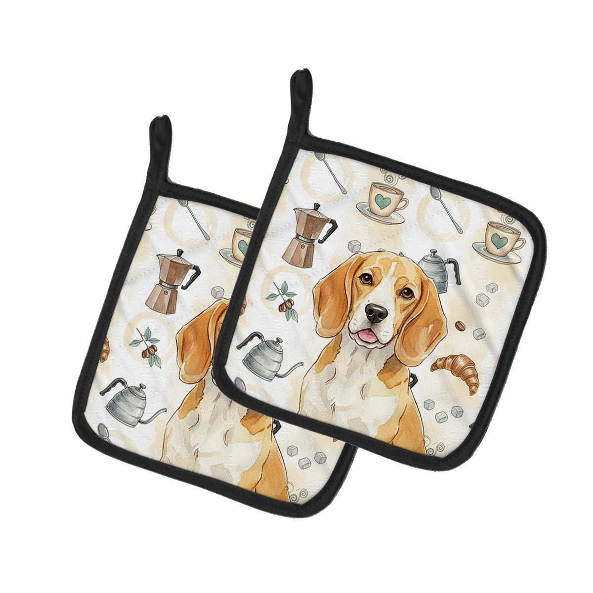 Caroline's Treasures Lemon and White Beagle Coffee Bar Pair of Pot Holders