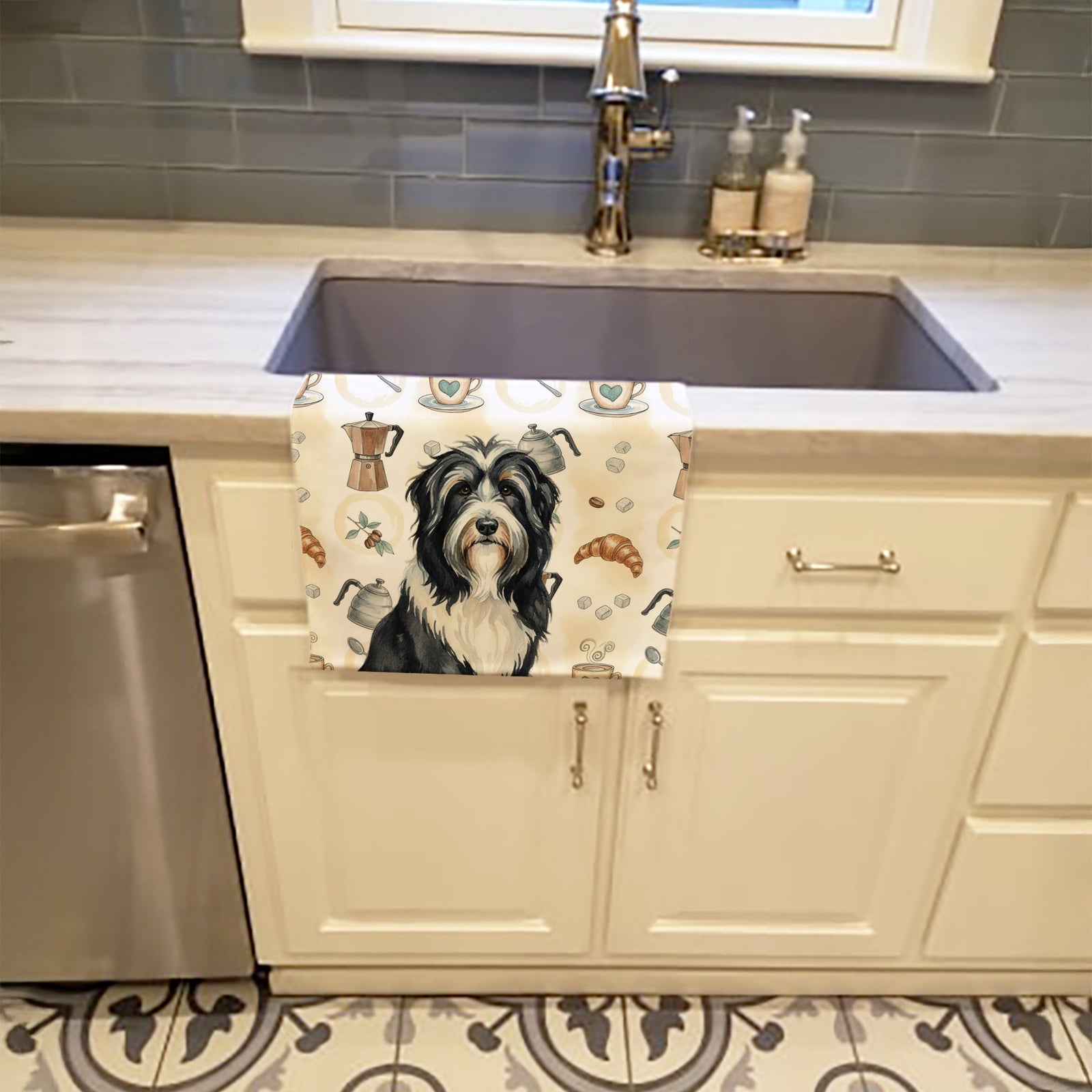 Caroline's Treasures Black Bearded Collie Coffee Bar Kitchen Towel