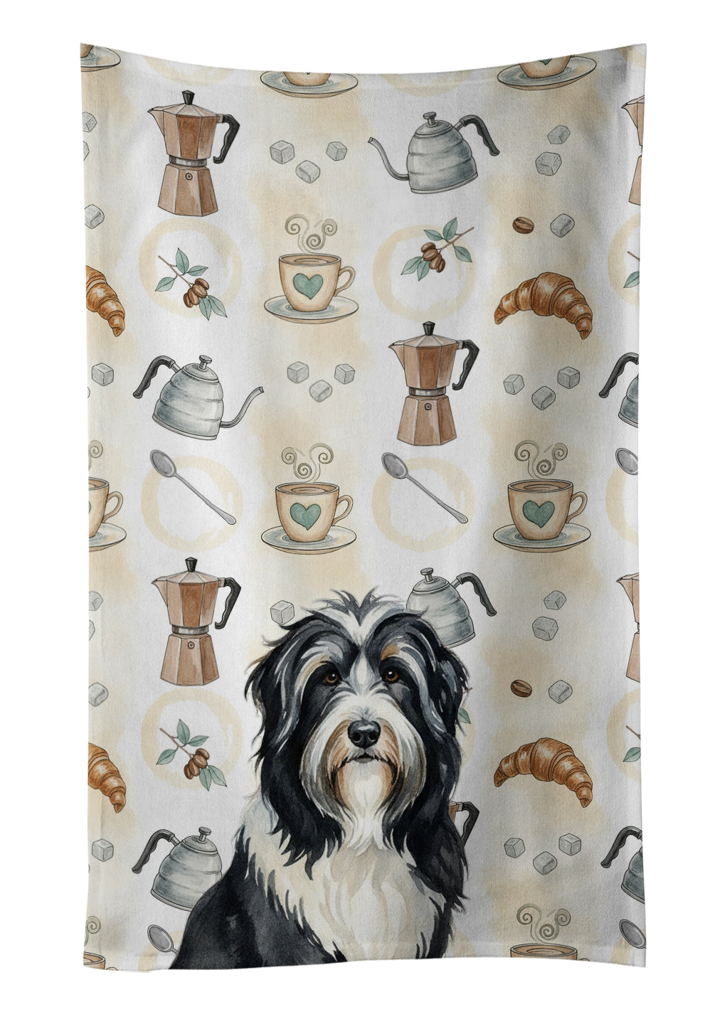Caroline's Treasures Black Bearded Collie Coffee Bar Kitchen Towel