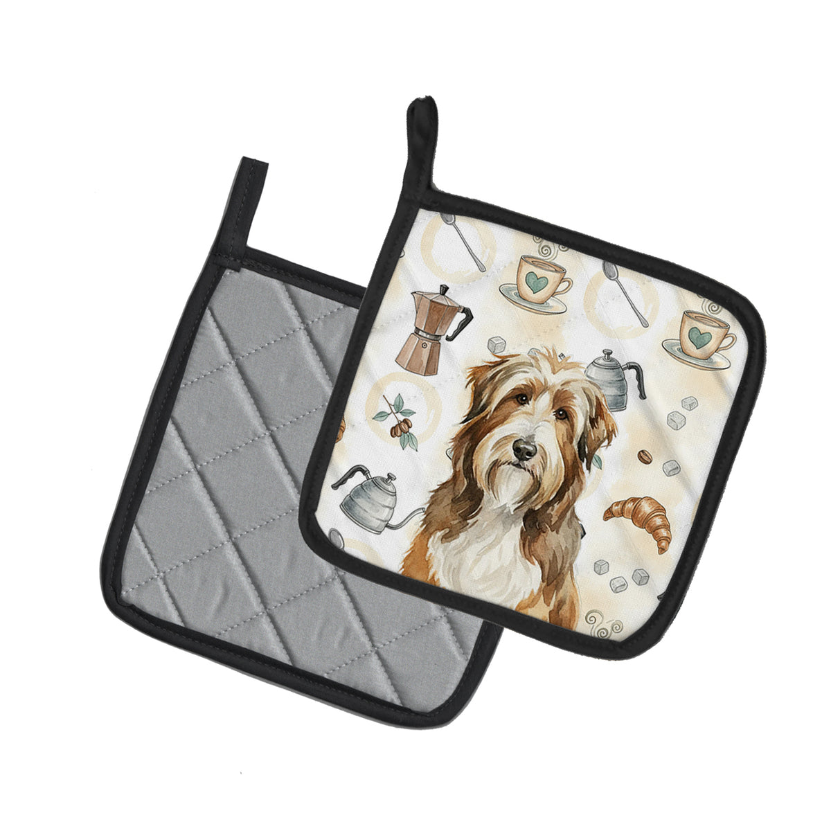 Caroline's Treasures Brown Bearded Collie Coffee Bar Pair of Pot Holders