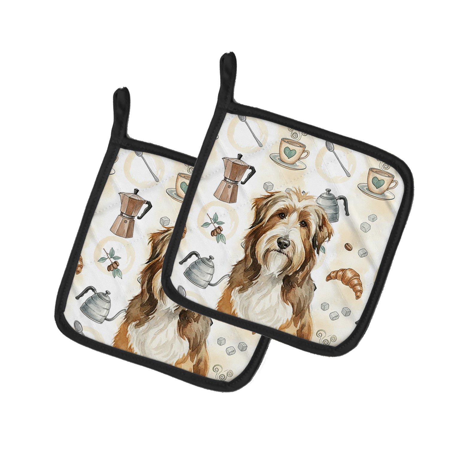 Caroline's Treasures Brown Bearded Collie Coffee Bar Pair of Pot Holders