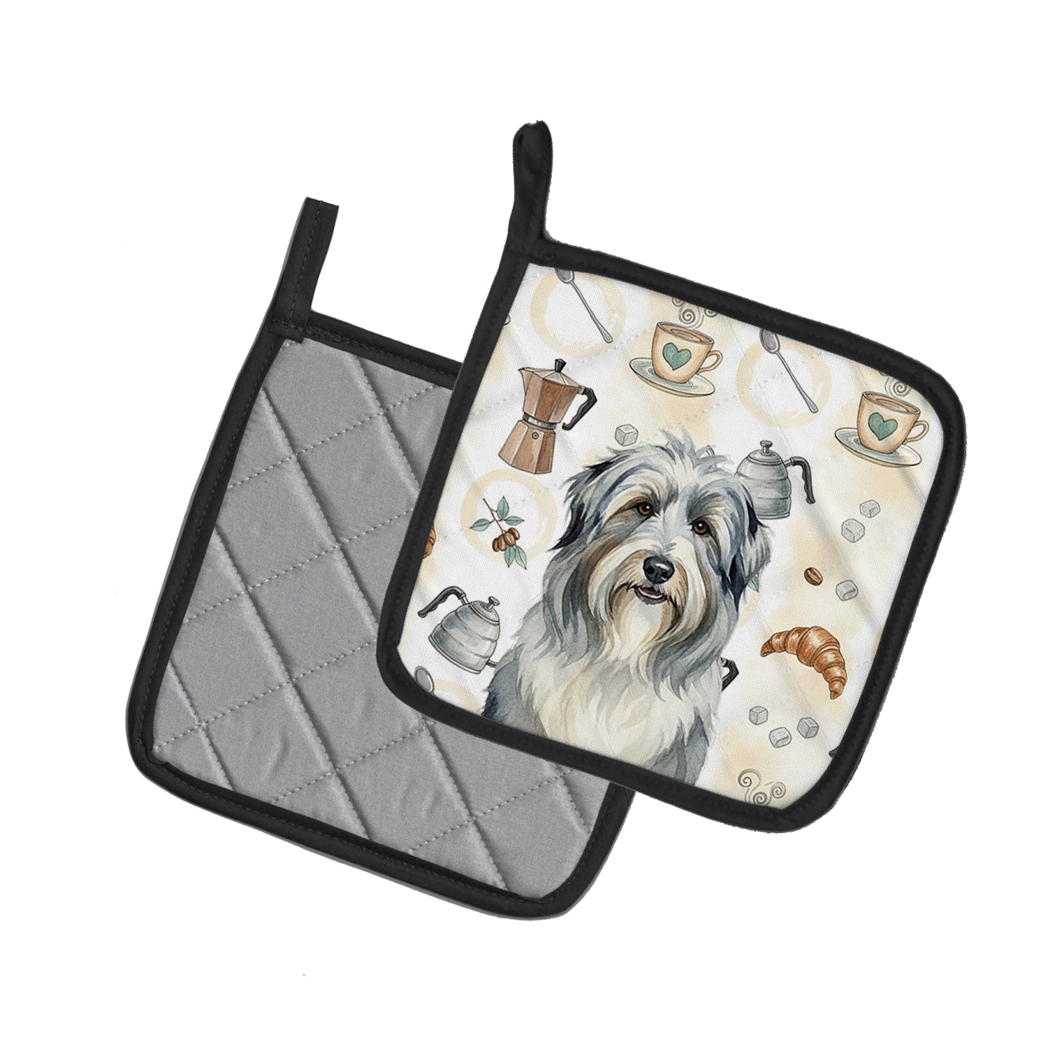 Caroline's Treasures Bearded Collie Coffee Bar Pair of Pot Holders