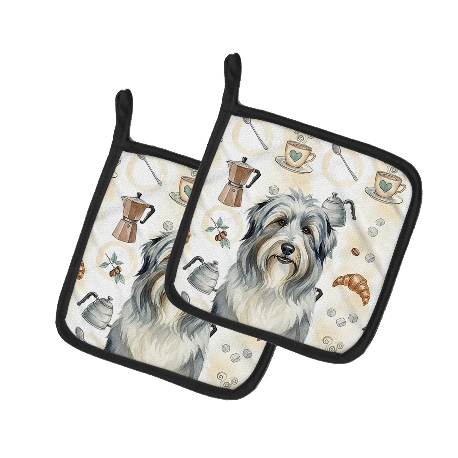 Caroline's Treasures Bearded Collie Coffee Bar Pair of Pot Holders