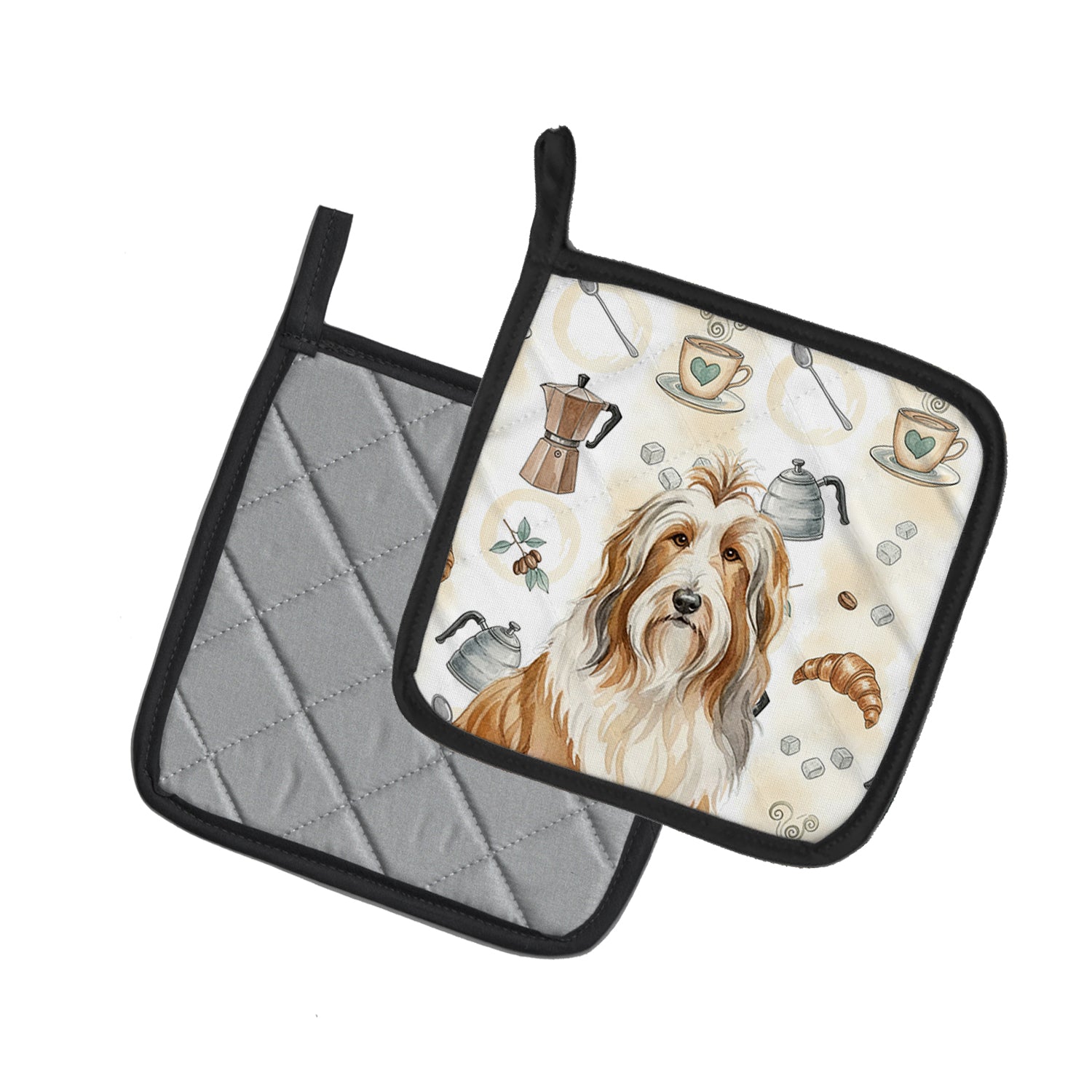 Caroline's Treasures Fawn Bearded Collie Coffee Bar Pair of Pot Holders