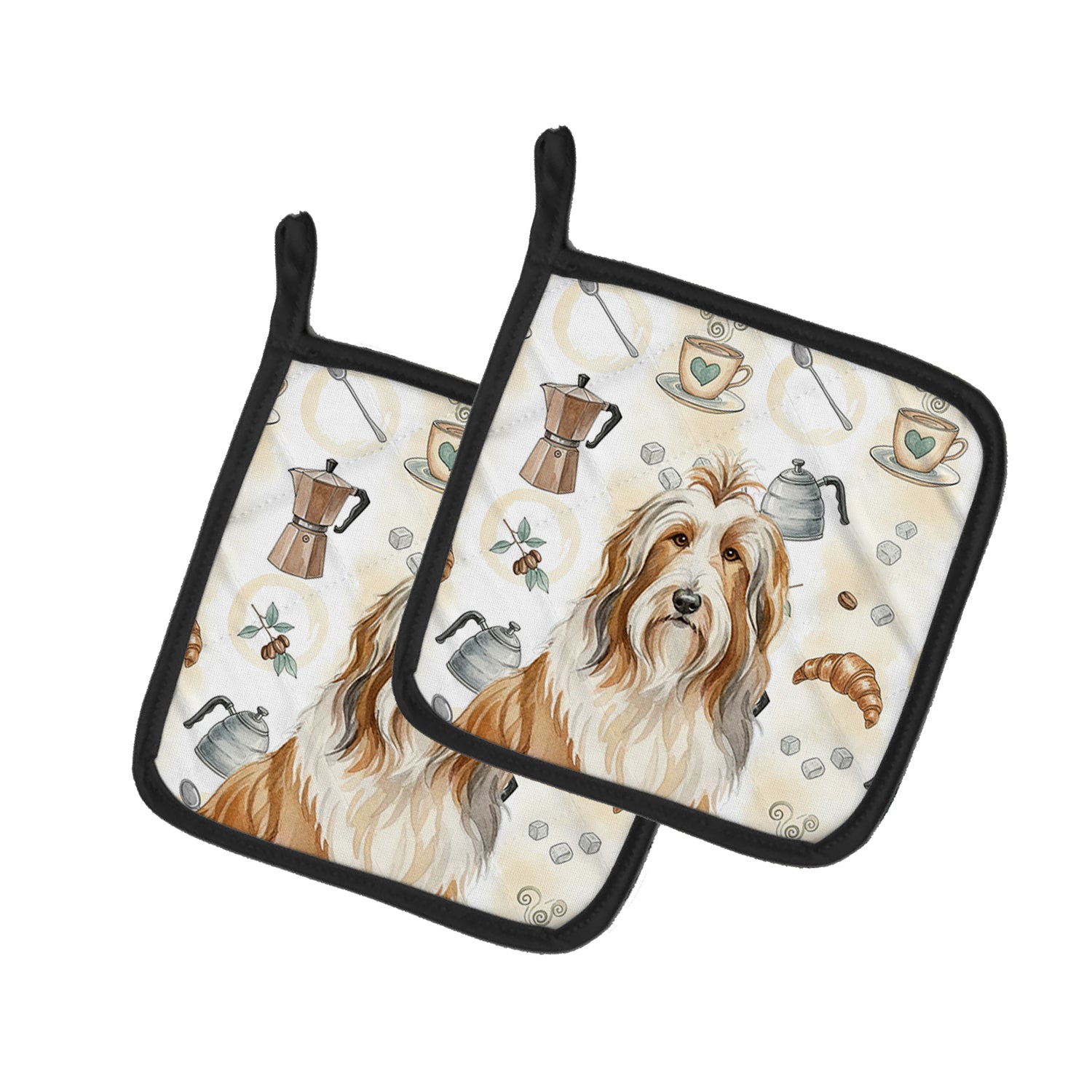 Caroline's Treasures Fawn Bearded Collie Coffee Bar Pair of Pot Holders