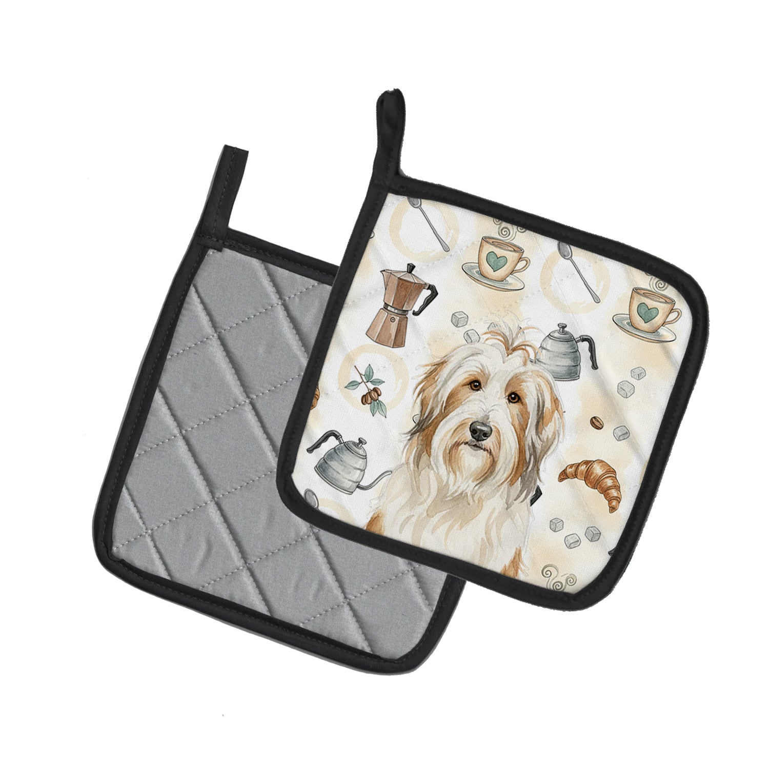 Caroline's Treasures White and Tan Bearded Collie Coffee Bar Pair of Pot Holders