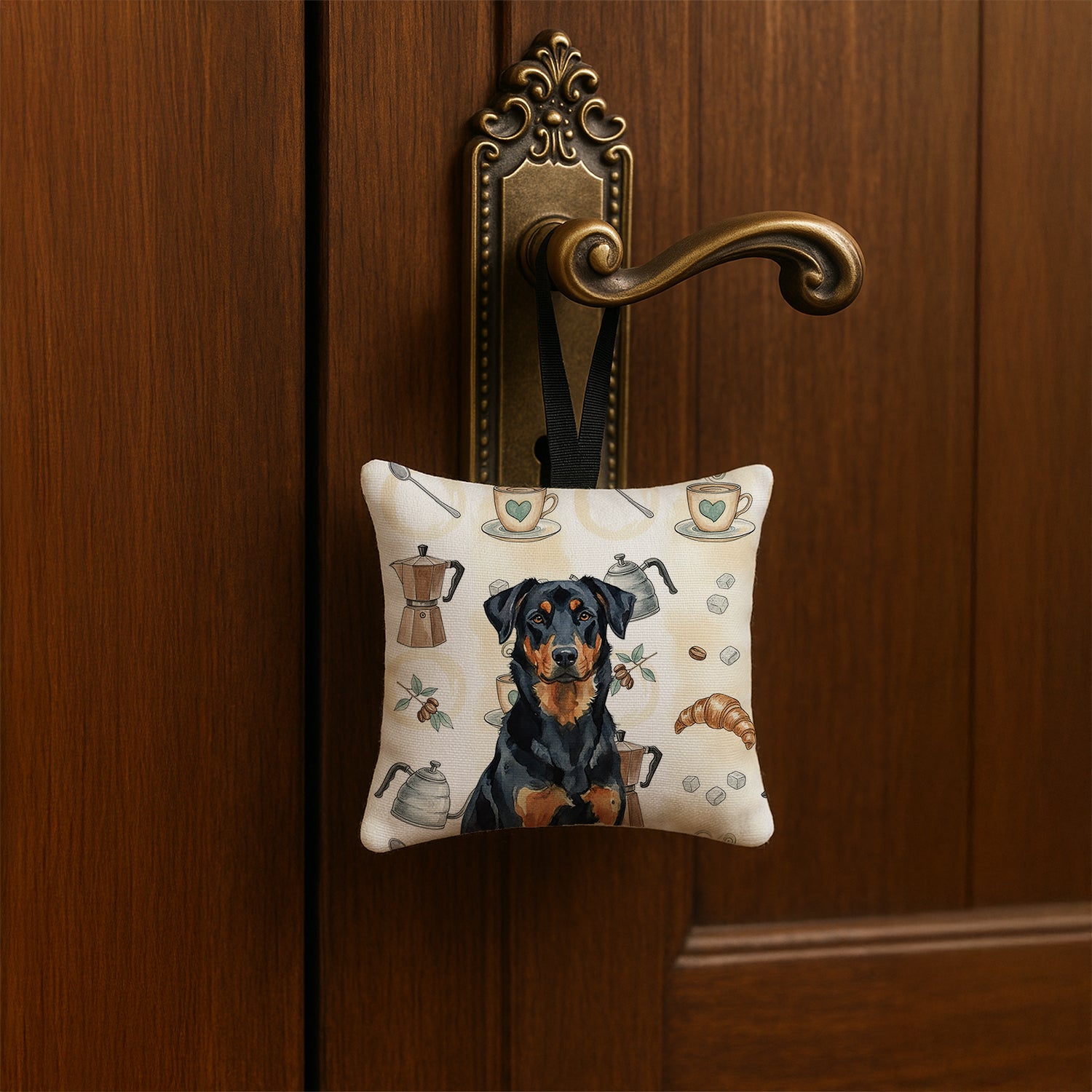Caroline's Treasures Beauceron Coffee Bar Hanging Square Fabric Ornament 3.5 × 3.5
