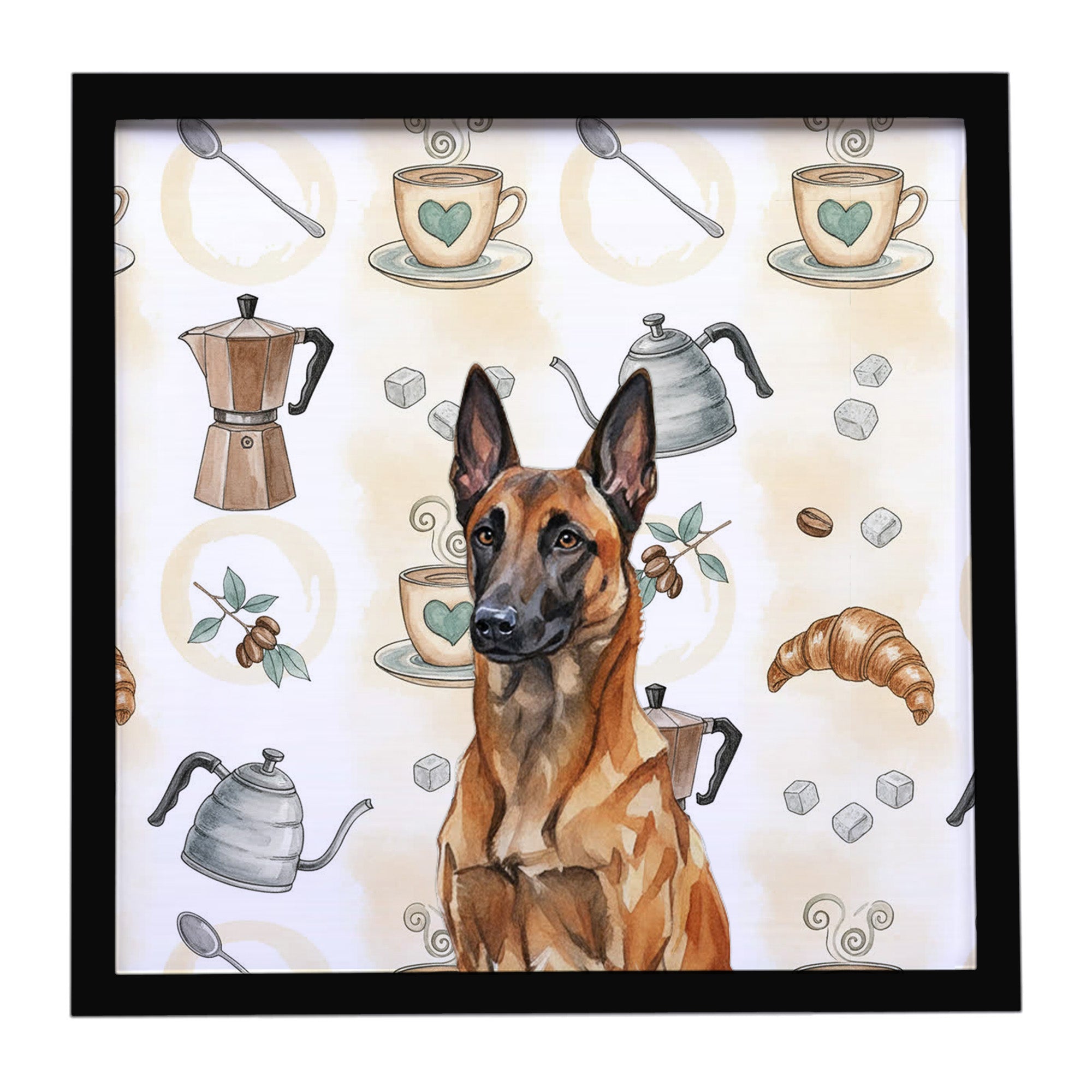 Caroline's Treasures Mahogany Belgian Malinois Coffee Bar Framed Metal Print