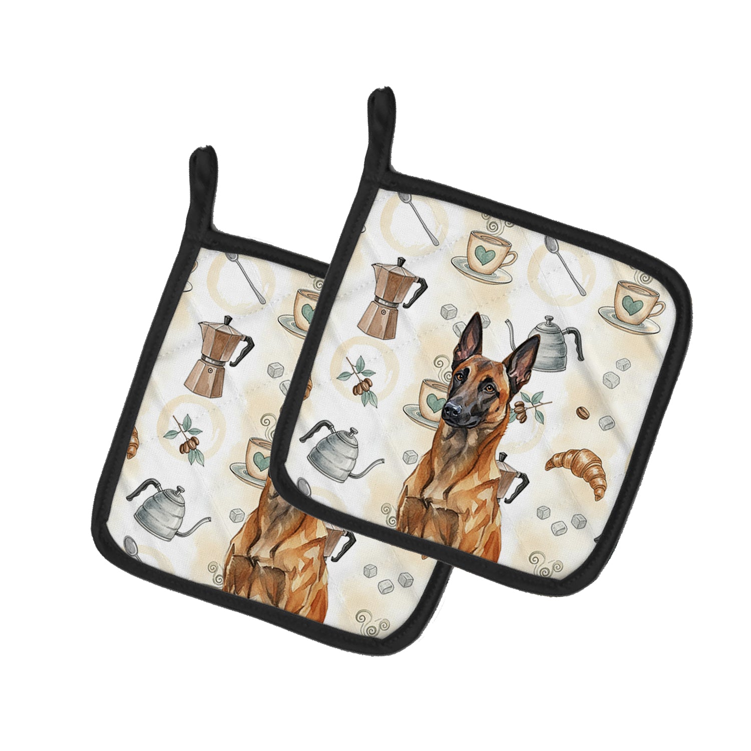 Caroline's Treasures Mahogany Belgian Malinois Coffee Bar Pair of Pot Holders