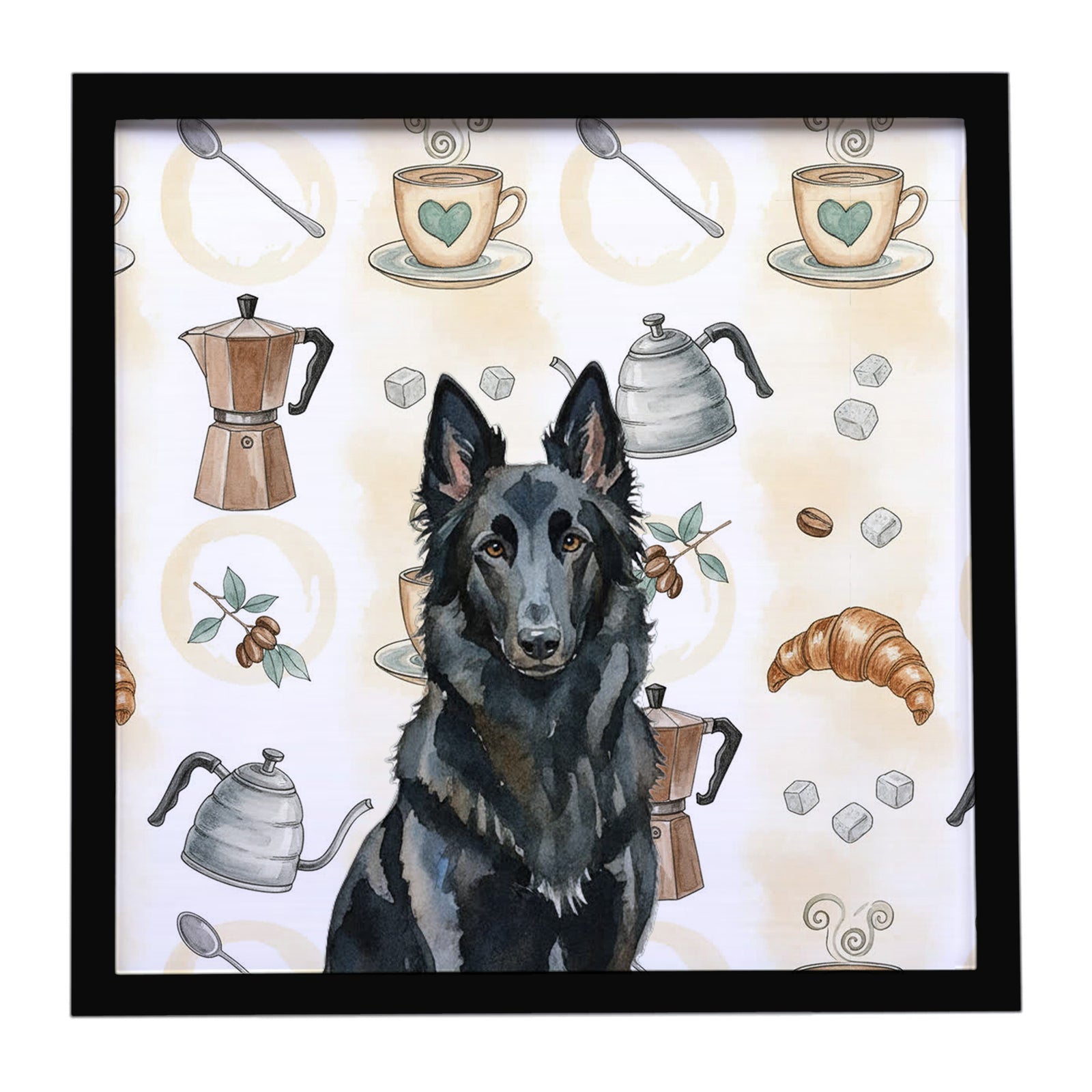 Caroline's Treasures Belgian Sheepdog Groenendael Coffee Bar Framed Metal Print