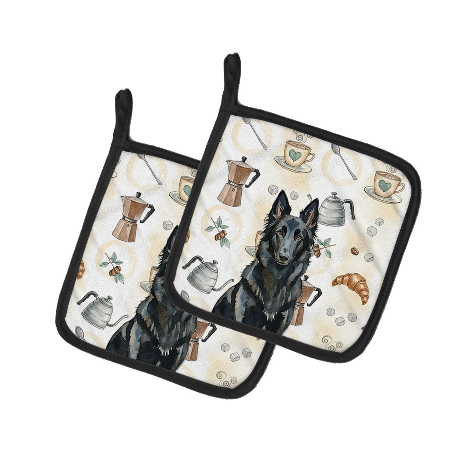 Caroline's Treasures Belgian Sheepdog Groenendael Coffee Bar Pair of Pot Holders