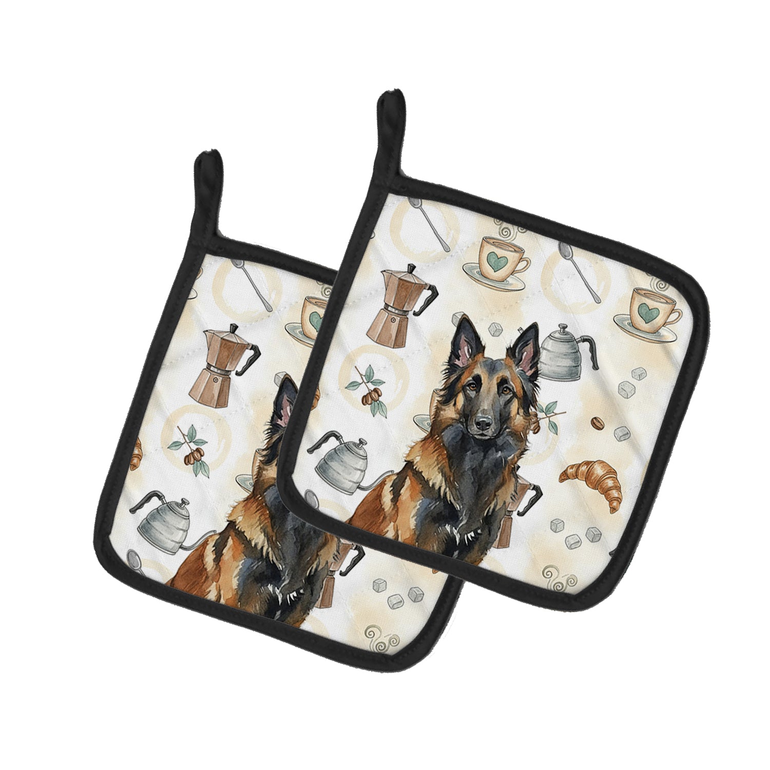 Caroline's Treasures Belgian Tervuren Coffee Bar Pair of Pot Holders