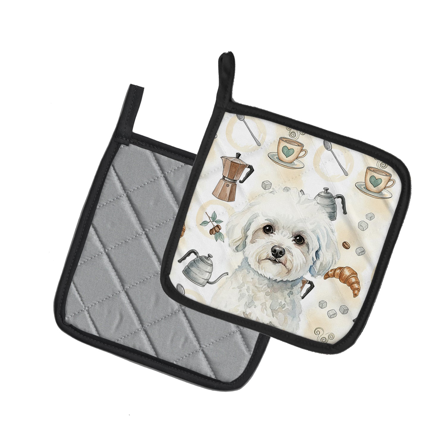 Caroline's Treasures Bichon Frise Coffee Bar Pair of Pot Holders