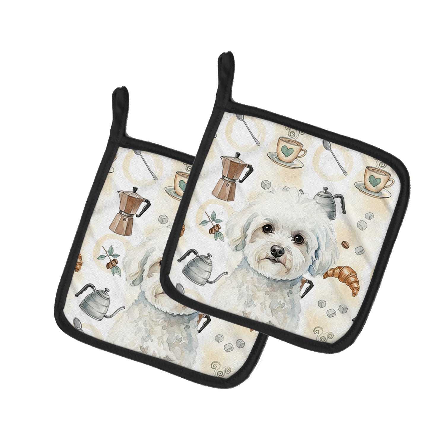 Caroline's Treasures Bichon Frise Coffee Bar Pair of Pot Holders