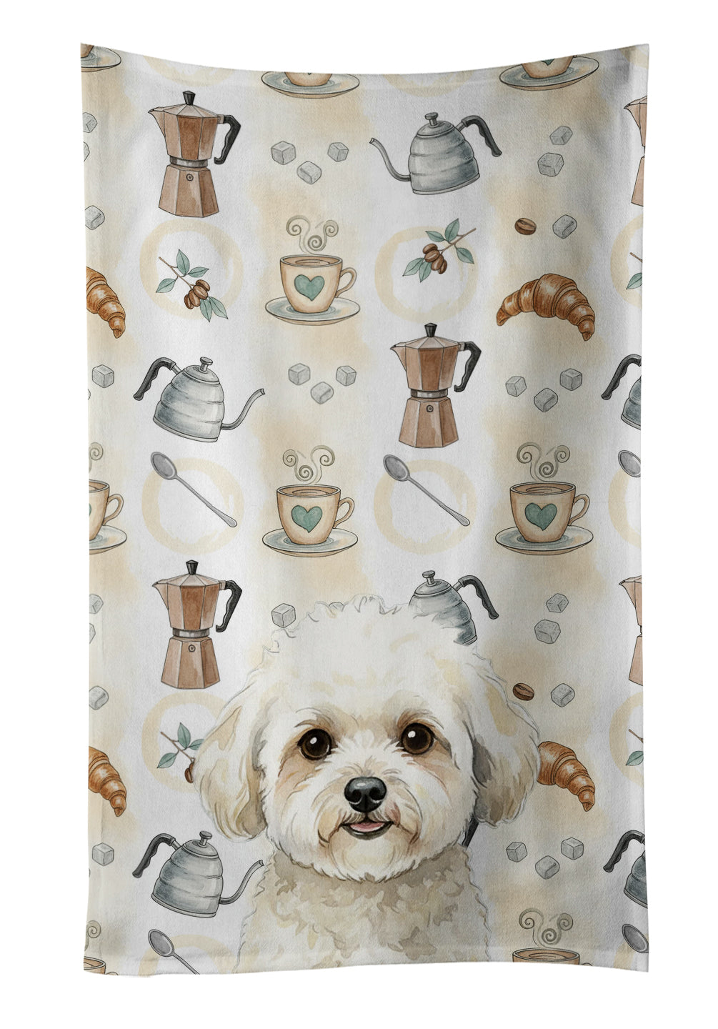 Caroline's Treasures White and Cream Bichon Frise Coffee Bar Kitchen Towel
