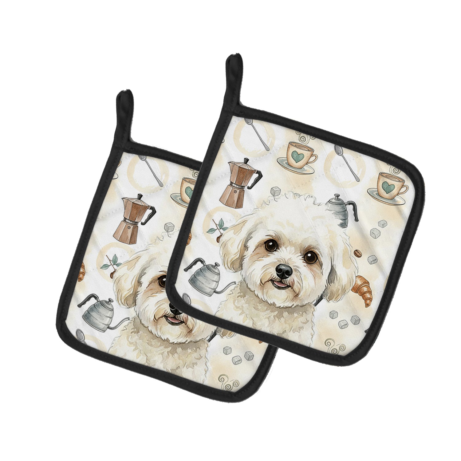 Caroline's Treasures White and Cream Bichon Frise Coffee Bar Pair of Pot Holders