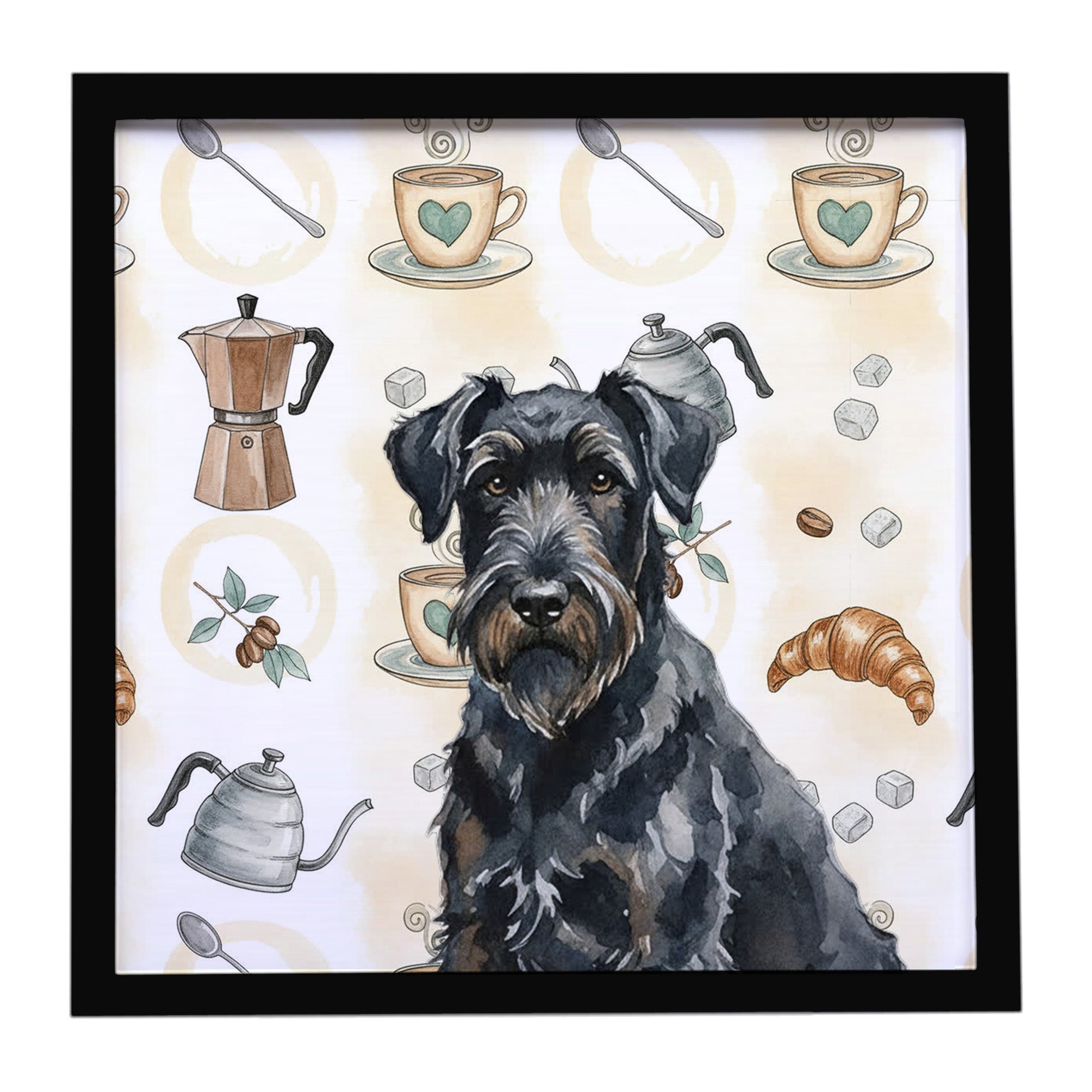 Caroline's Treasures Black Russian Terrier Coffee Bar Framed Metal Print