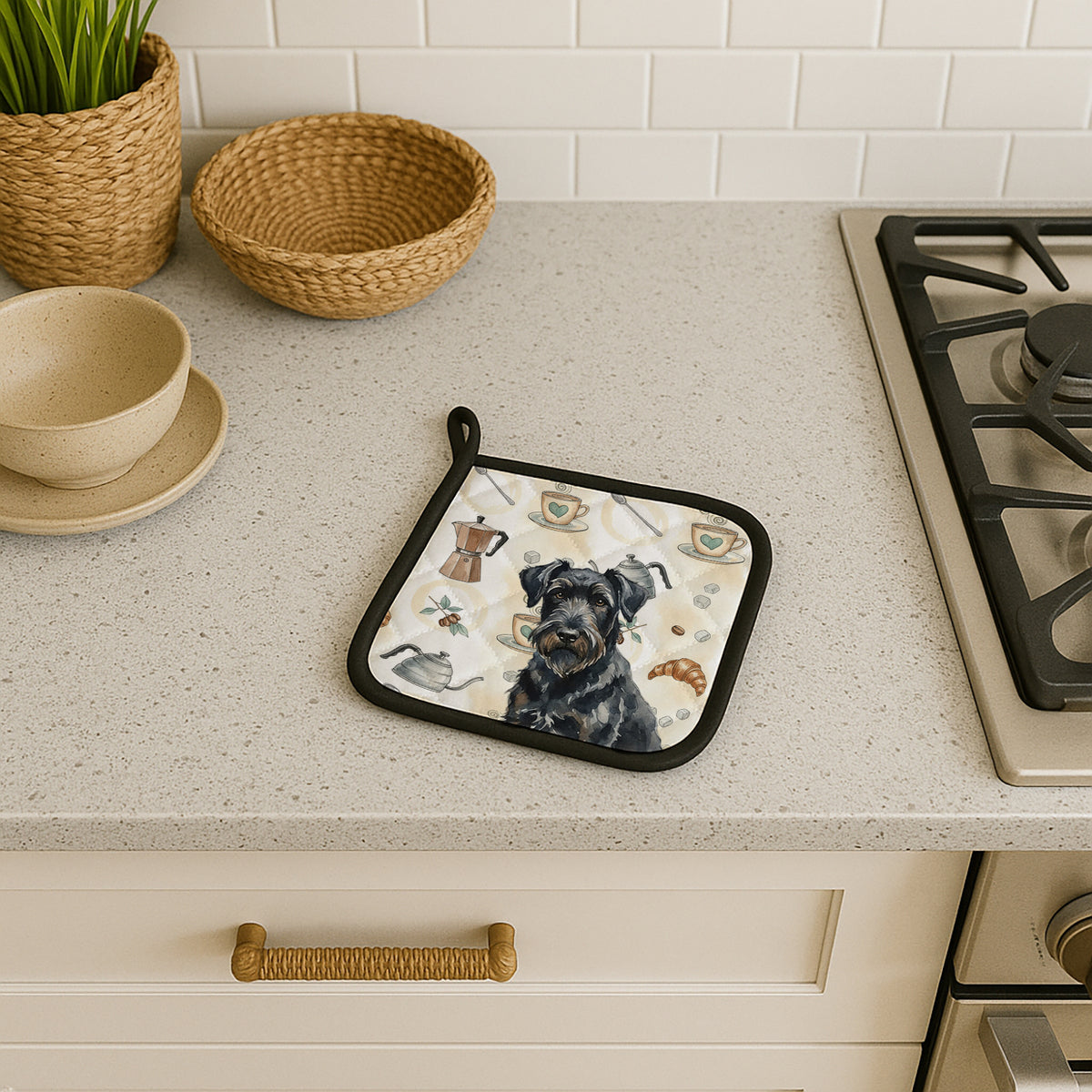 Caroline's Treasures Black Russian Terrier Coffee Bar Pair of Pot Holders