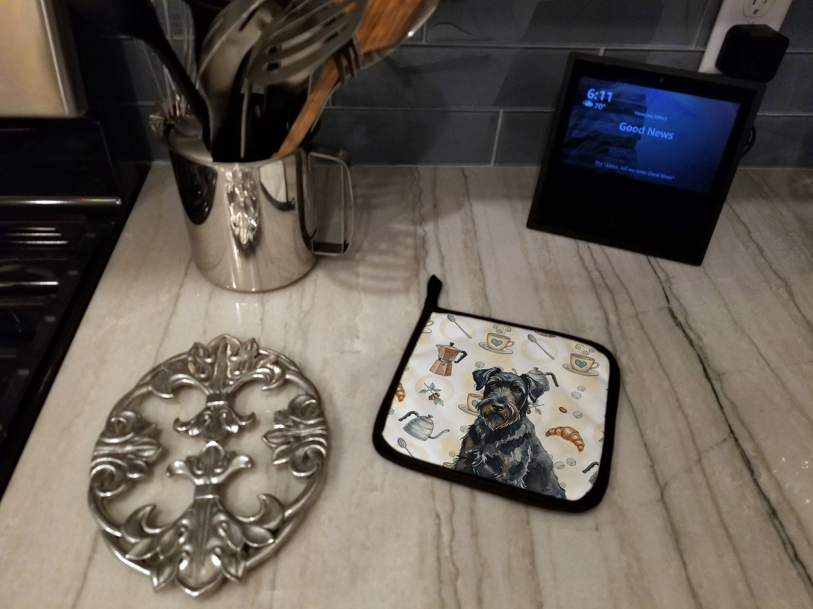 Caroline's Treasures Black Russian Terrier Coffee Bar Pair of Pot Holders