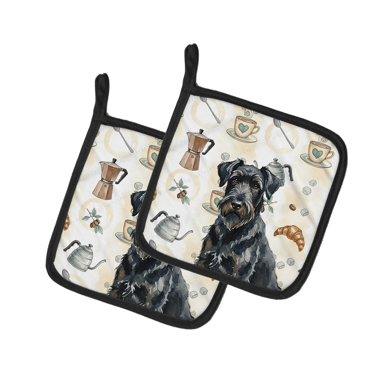 Caroline's Treasures Black Russian Terrier Coffee Bar Pair of Pot Holders