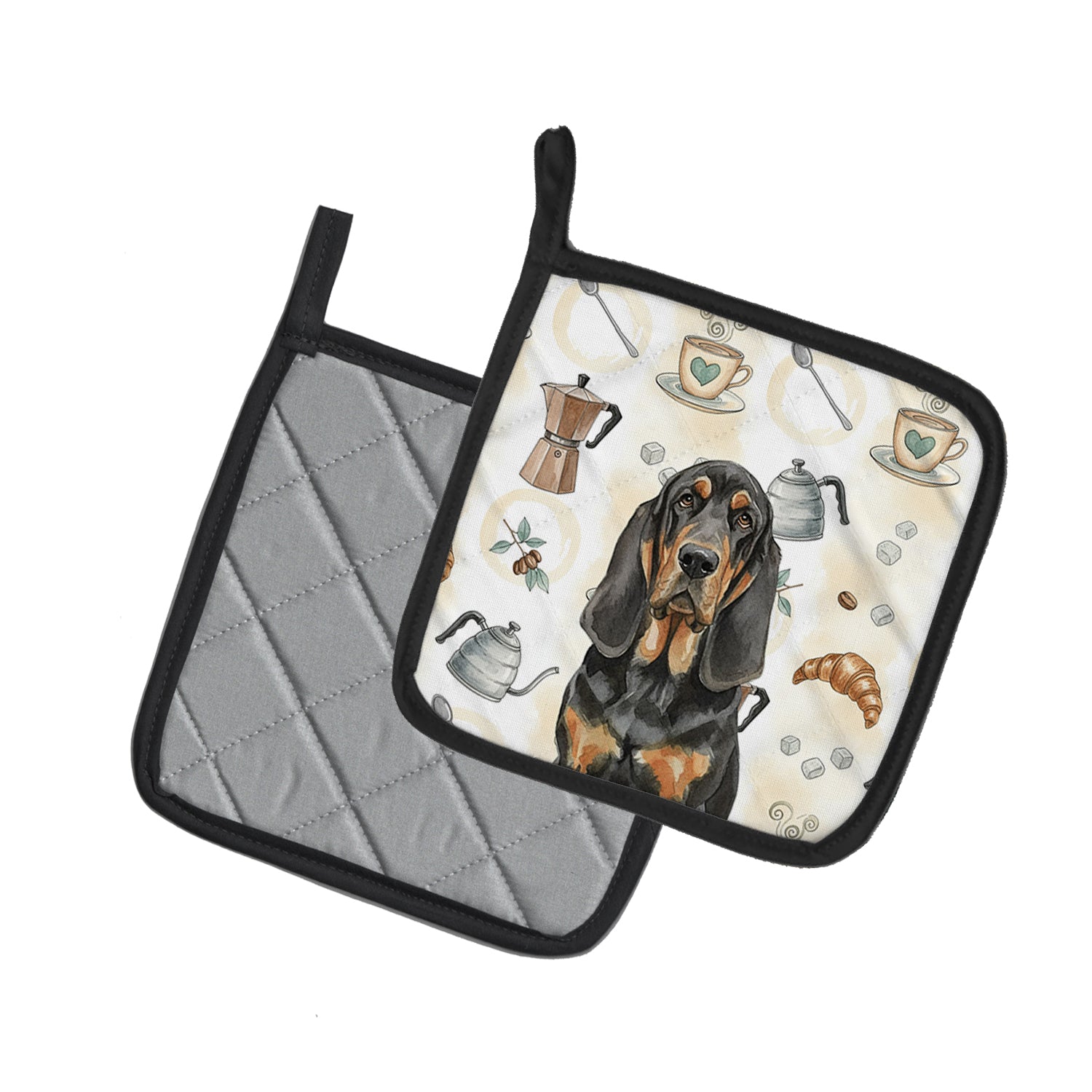 Caroline's Treasures Black and Tan Bloodhound Coffee Bar Pair of Pot Holders