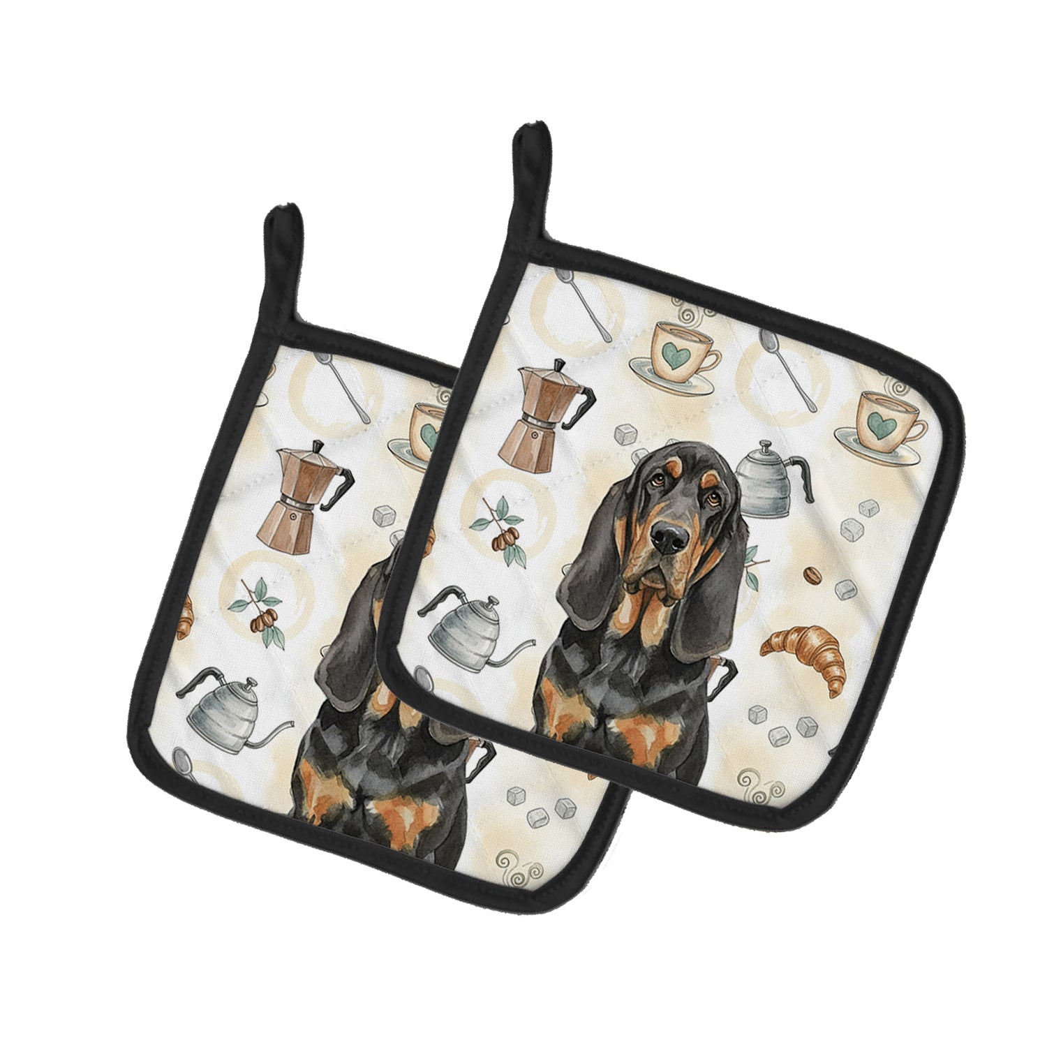Caroline's Treasures Black and Tan Bloodhound Coffee Bar Pair of Pot Holders