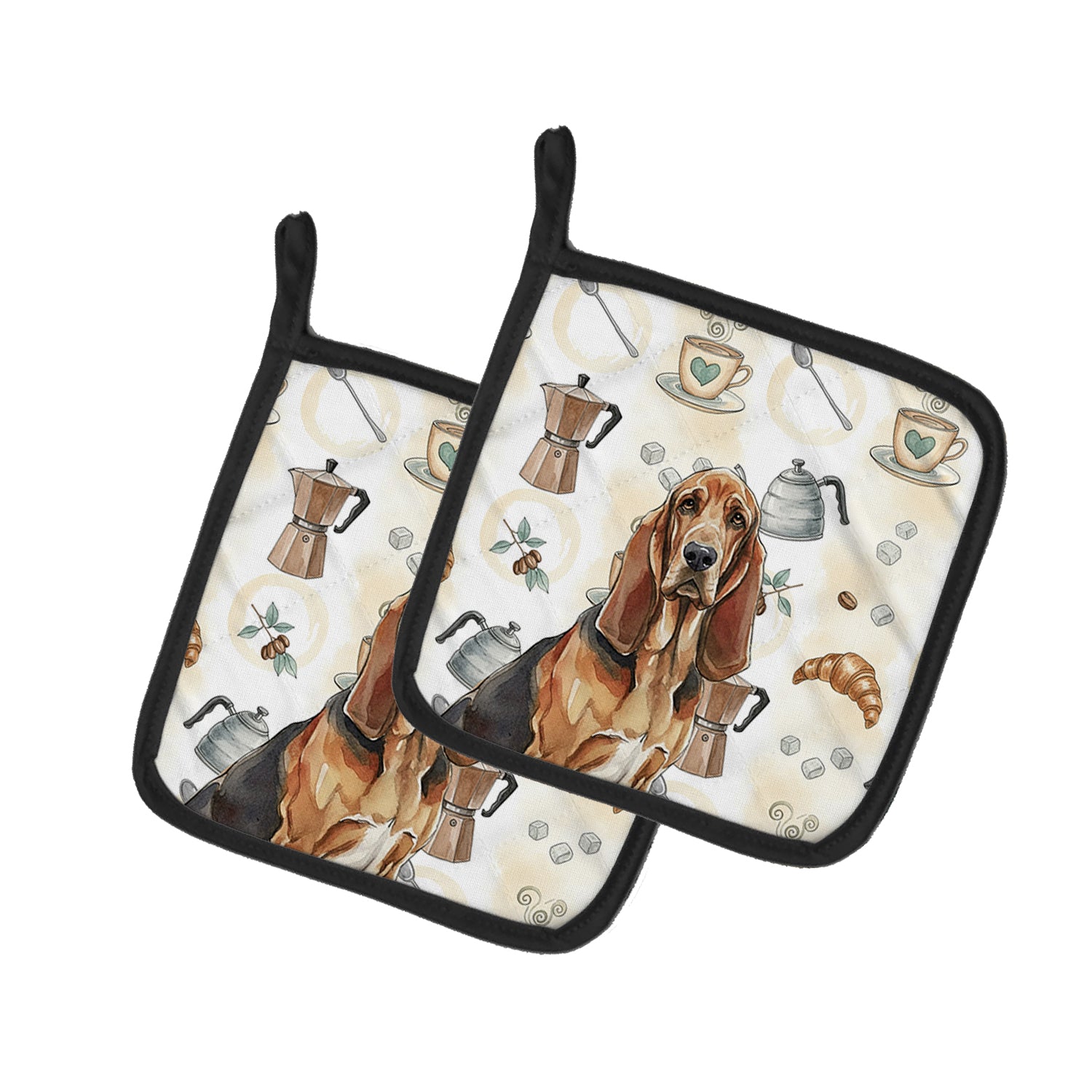 Caroline's Treasures Liver and Tan Bloodhound Coffee Bar Pair of Pot Holders