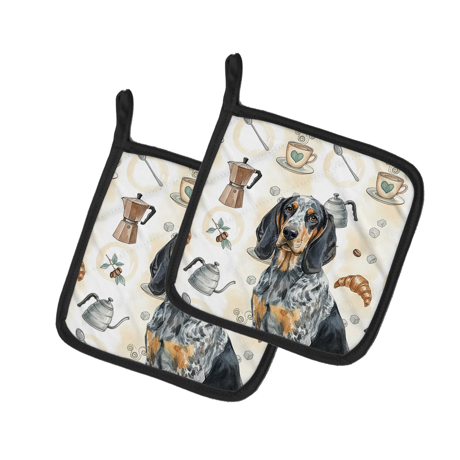Caroline's Treasures Bluetick Coonhound Coffee Bar Pair of Pot Holders