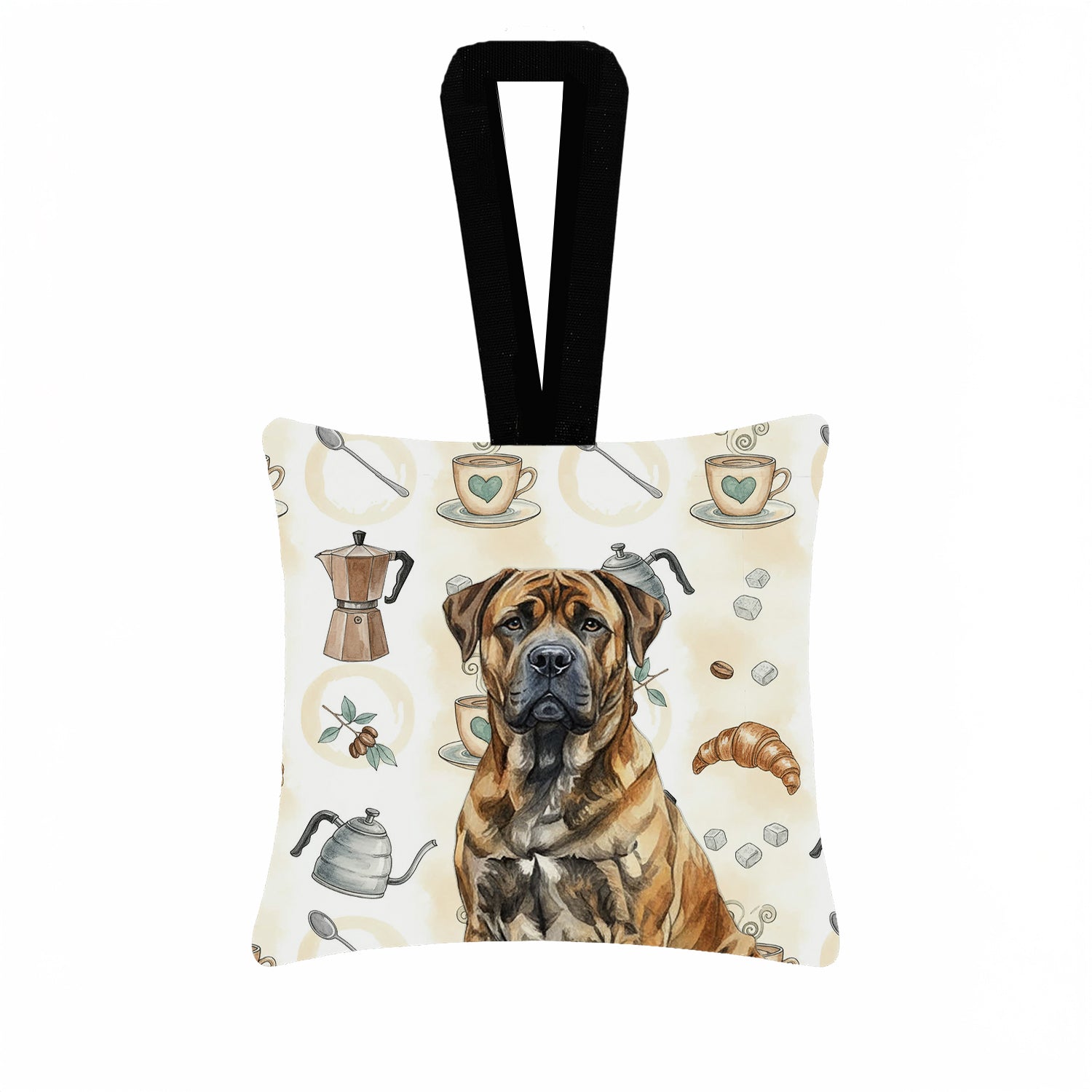 Caroline's Treasures Brindle Boerboel Coffee Bar Hanging Square Fabric Ornament 3.5 × 3.5