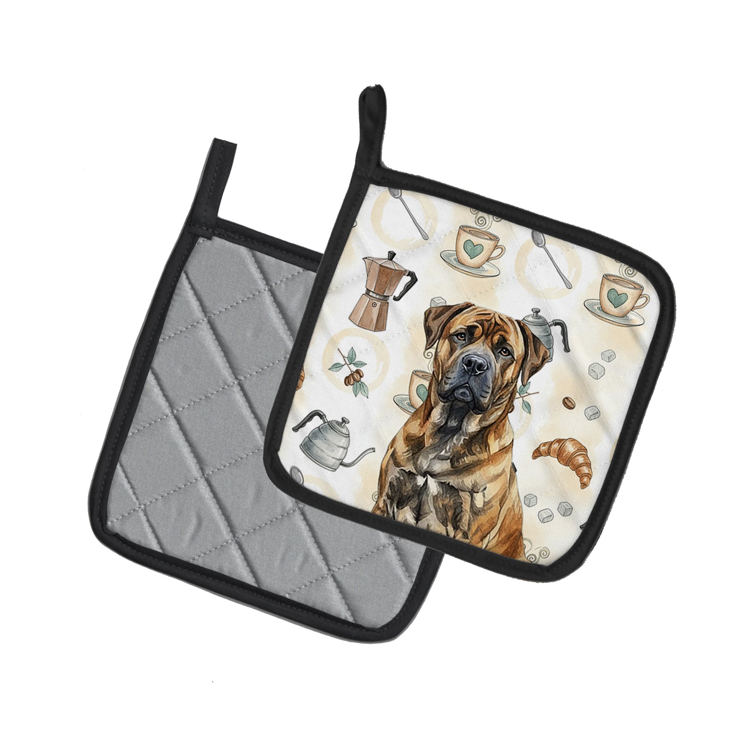 Caroline's Treasures Brindle Boerboel Coffee Bar Pair of Pot Holders