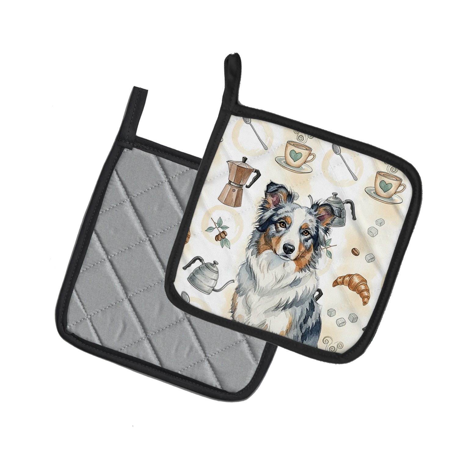 Caroline's Treasures Blue Merle Border Collie Coffee Bar Pair of Pot Holders