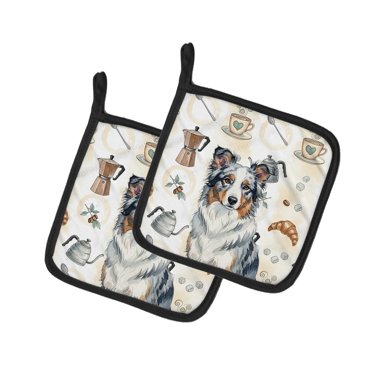 Caroline's Treasures Blue Merle Border Collie Coffee Bar Pair of Pot Holders
