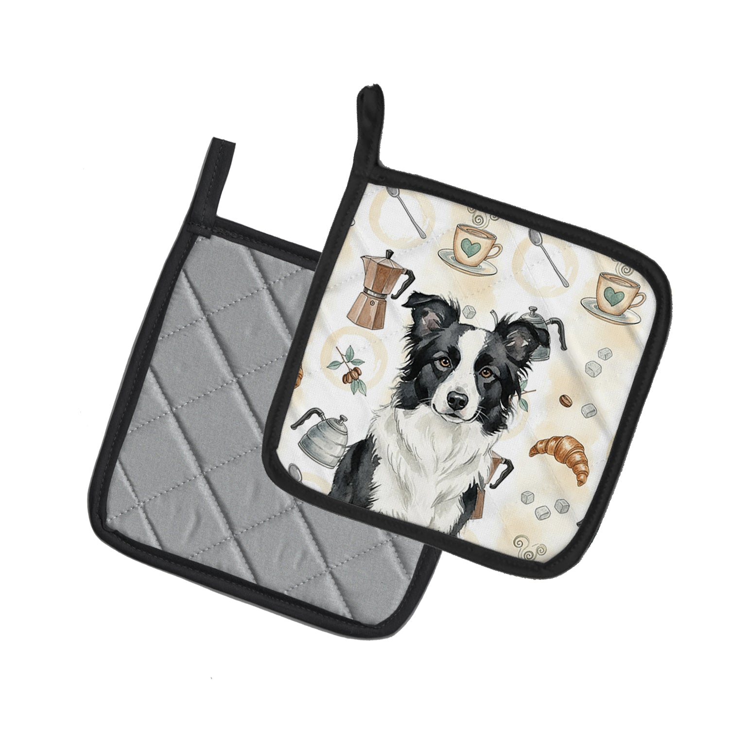Caroline's Treasures Border Collie Coffee Bar Pair of Pot Holders