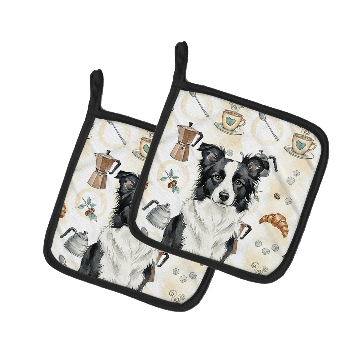 Caroline's Treasures Border Collie Coffee Bar Pair of Pot Holders