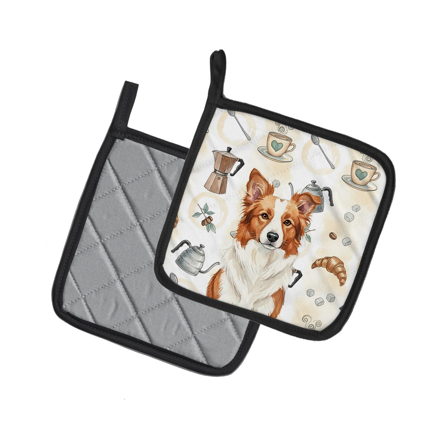 Caroline's Treasures Red and White Border Collie Coffee Bar Pair of Pot Holders